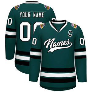 Custom Midnight Green White-Black Classic Style Hockey Jersey