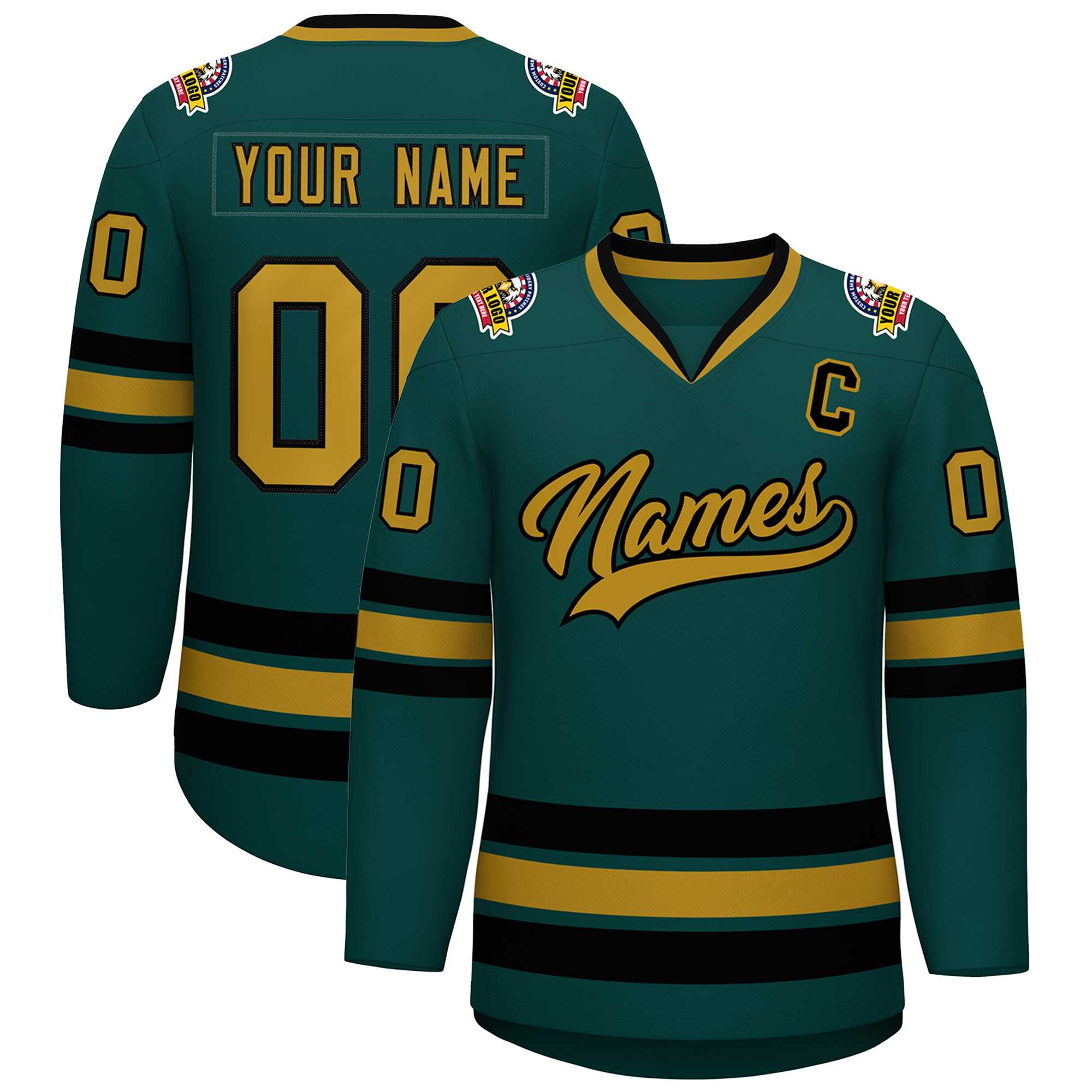 Custom Midnight Green Old Gold-Black Classic Style Hockey Jersey