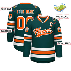 Maillot de hockey de style classique personnalisé vert minuit orange-blanc