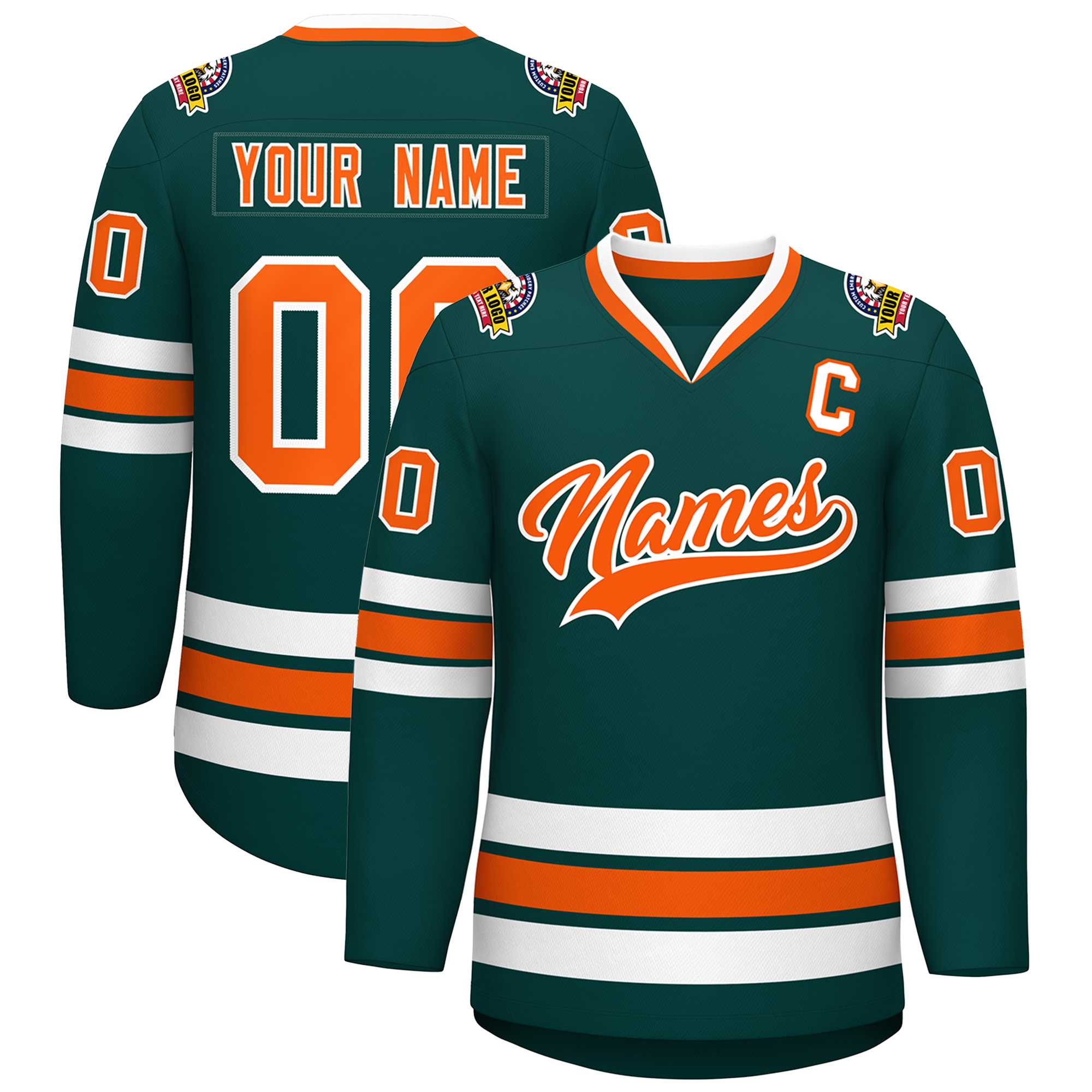 Custom Midnight Green Orange-White Classic Style Hockey Jersey