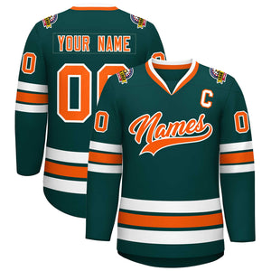 Maillot de hockey de style classique personnalisé vert minuit orange-blanc