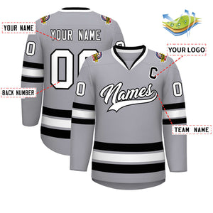 Custom Gray White-Black Classic Style Hockey Jersey