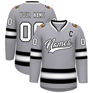 Custom Gray White-Black Classic Style Hockey Jersey