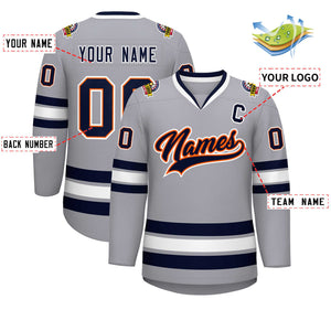 Custom Gray Navy Orange-White Classic Style Hockey Jersey