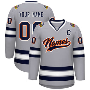 Custom Gray Navy Orange-White Classic Style Hockey Jersey