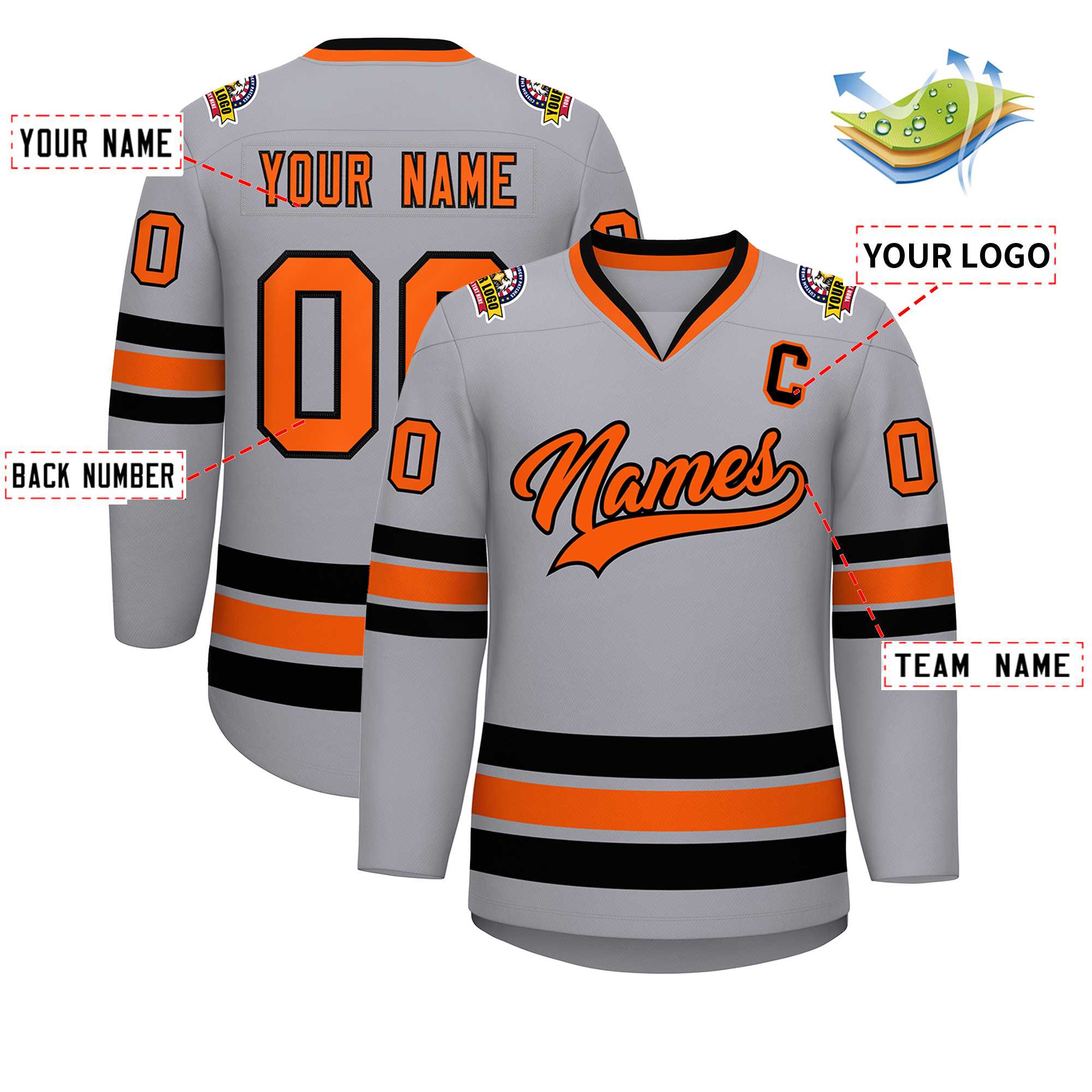 Custom Gray Orange-Black Classic Style Hockey Jersey