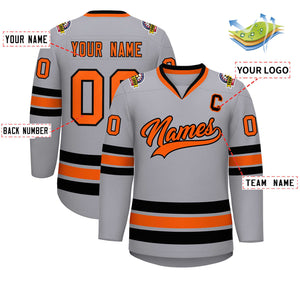 Custom Gray Orange-Black Classic Style Hockey Jersey