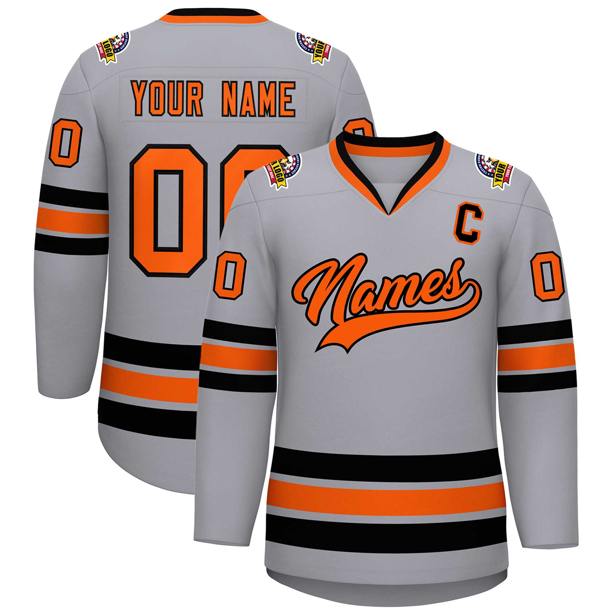 Custom Gray Orange-Black Classic Style Hockey Jersey