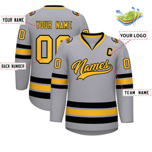 Custom Gray Gold-Black Classic Style Hockey Jersey