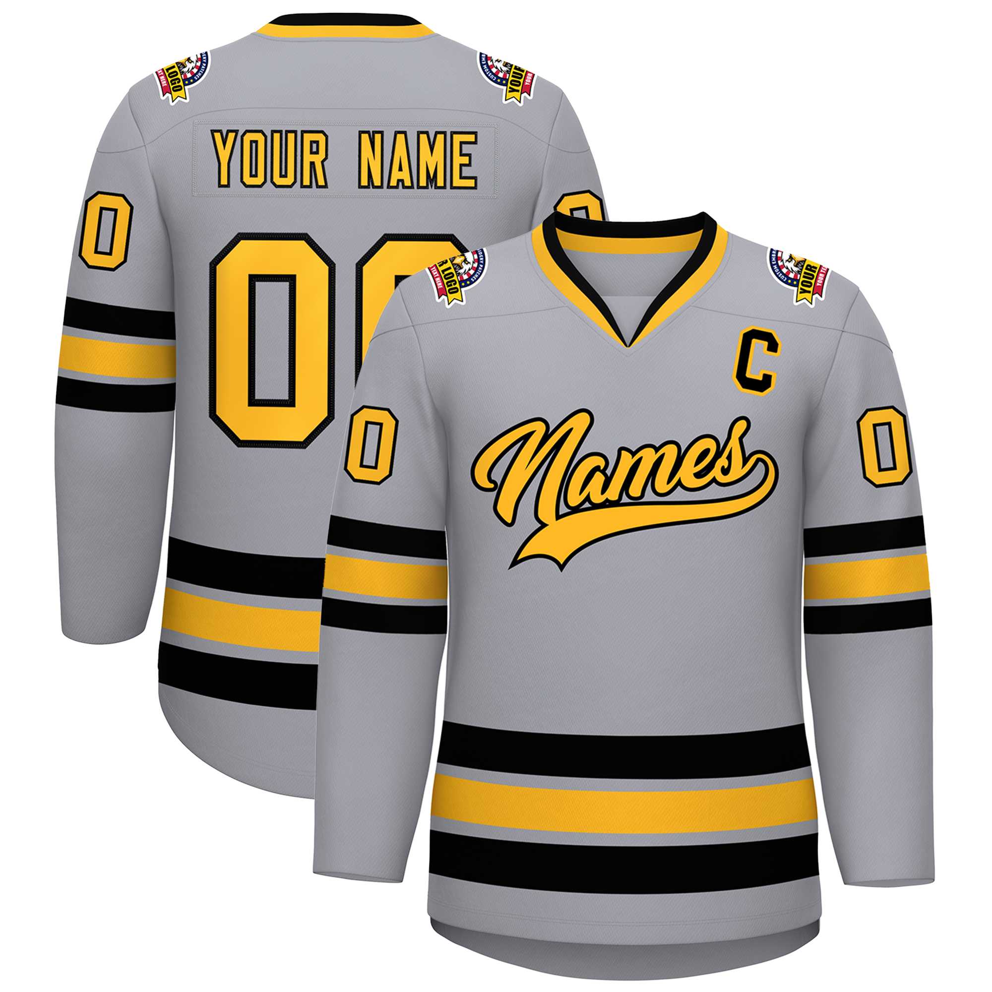 Custom Gray Gold-Black Classic Style Hockey Jersey