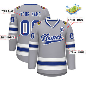 Custom Gray Royal-White Classic Style Hockey Jersey