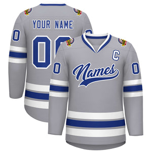 Custom Gray Royal-White Classic Style Hockey Jersey