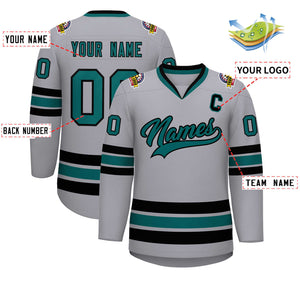 Custom Gray Aqua-Black Classic Style Hockey Jersey