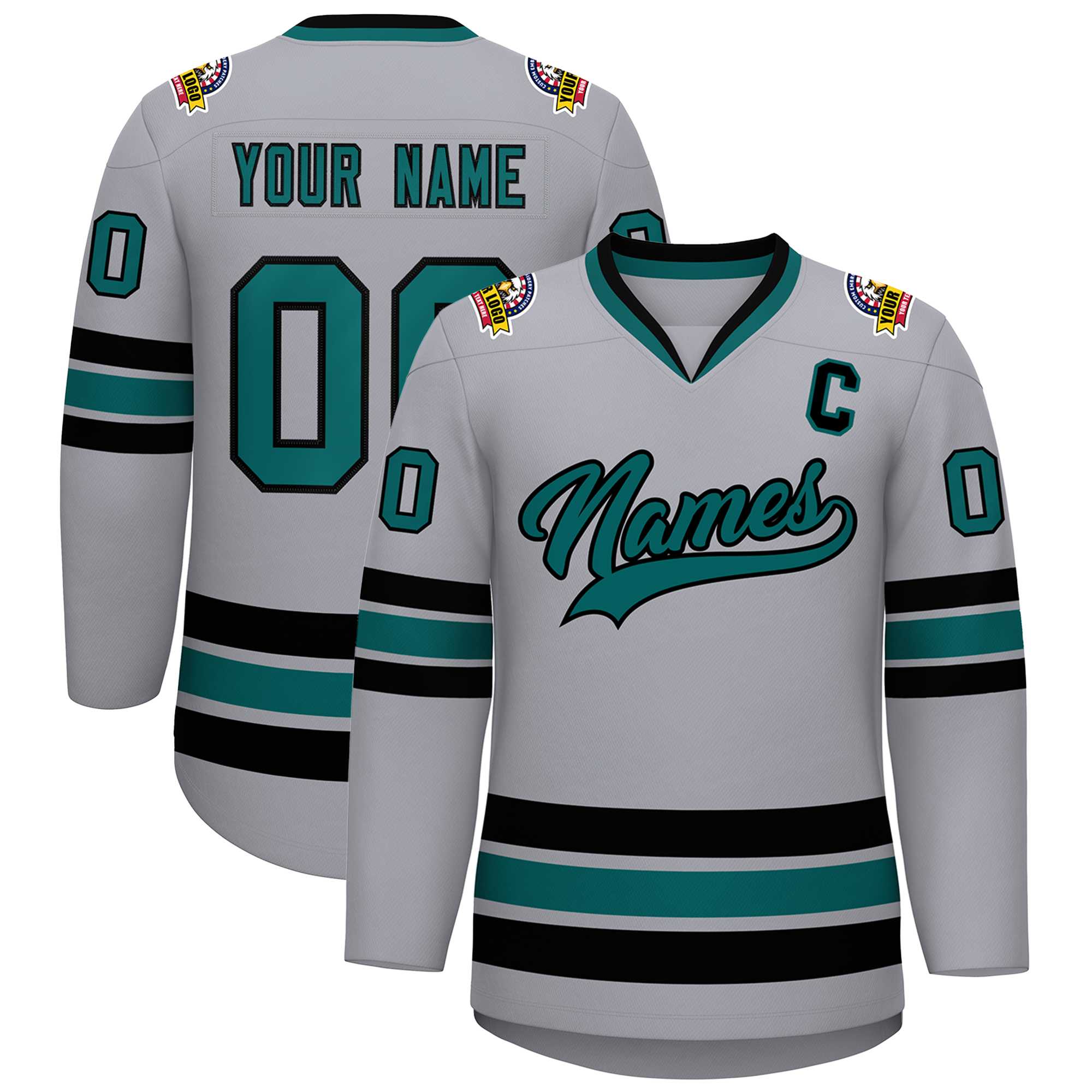 Maillot de hockey de style classique gris Aqua-noir personnalisé