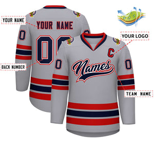 Custom Gray Navy White-Red Classic Style Hockey Jersey