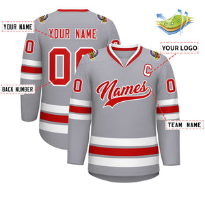 Custom Gray Red-White Classic Style Hockey Jersey