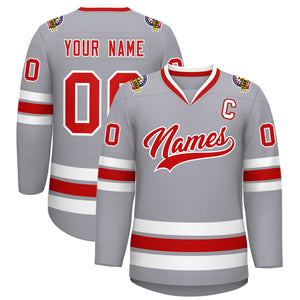 Custom Gray Red-White Classic Style Hockey Jersey