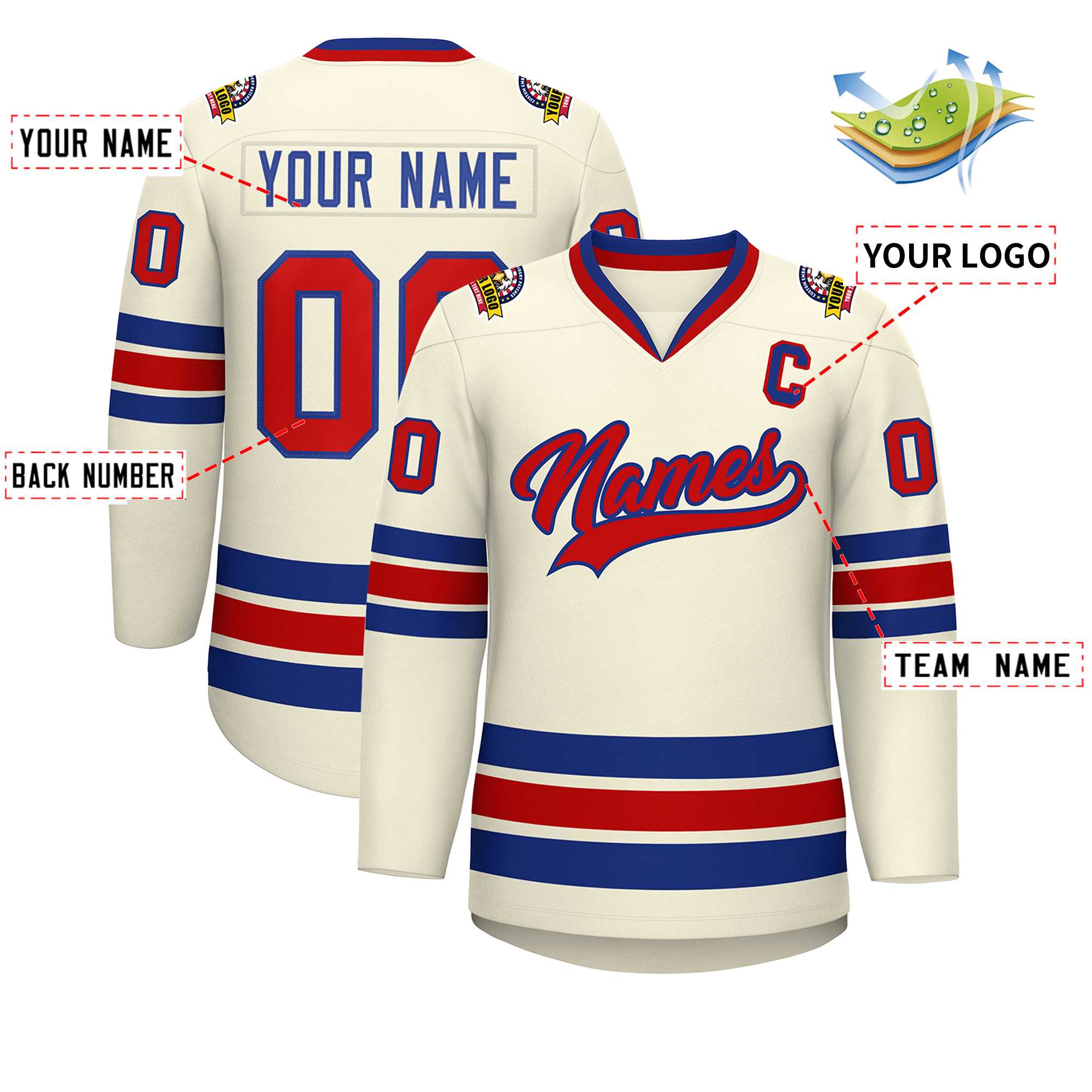 Custom Khaki Red-Royal Classic Style Hockey Jersey