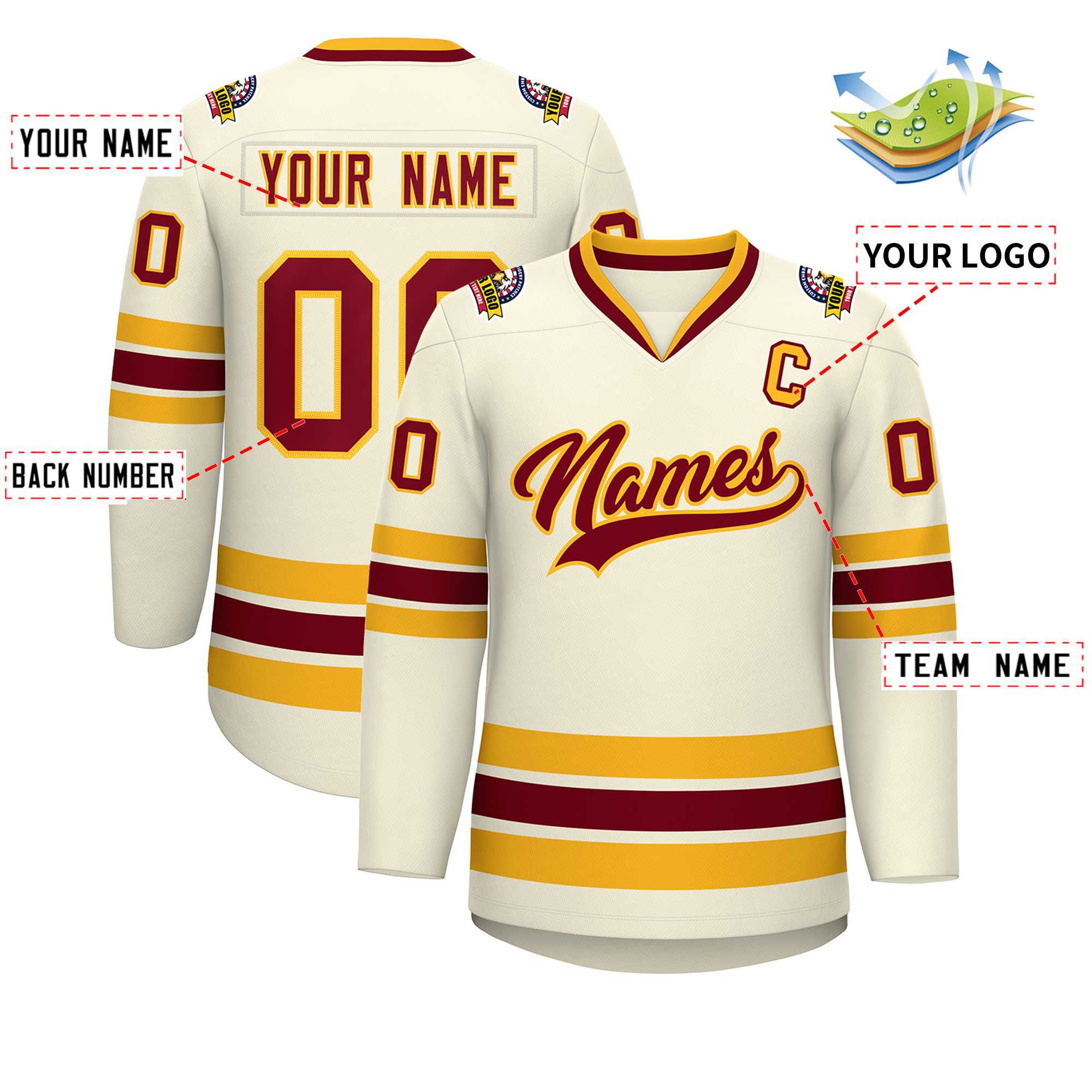 Custom Khaki Crimson-Gold Classic Style Hockey Jersey