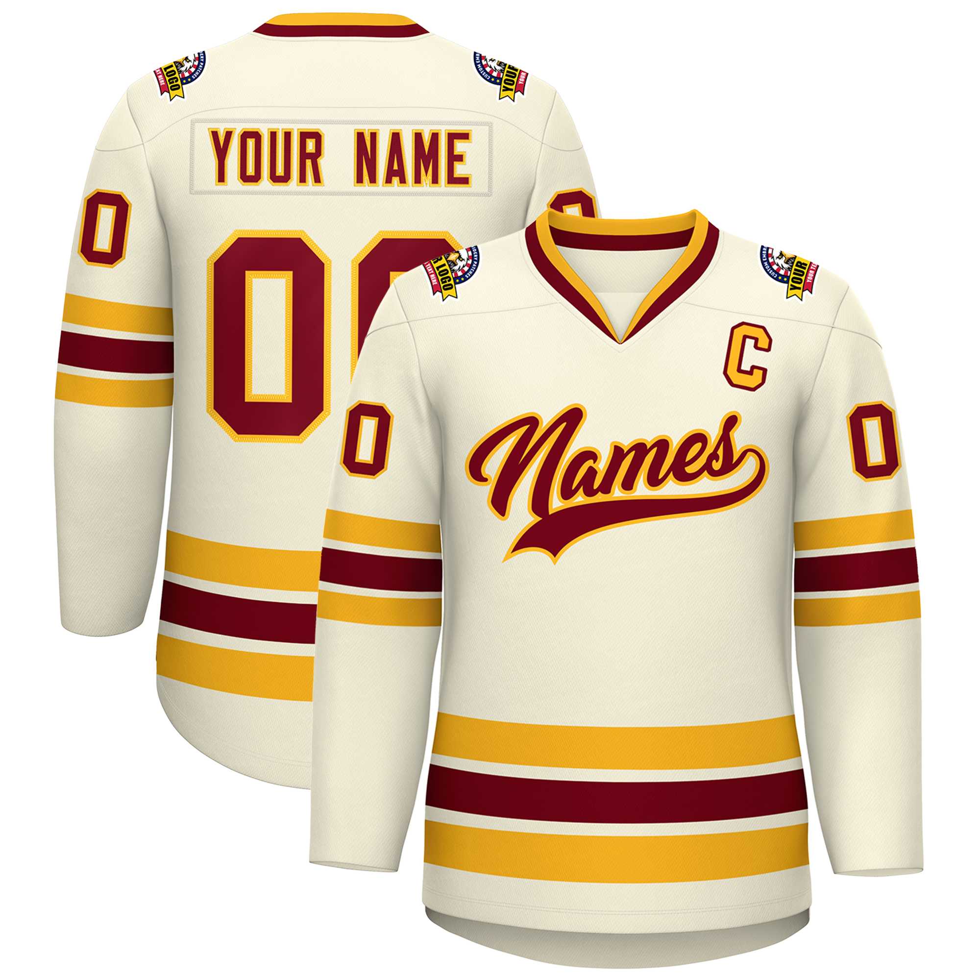 Custom Khaki Crimson-Gold Classic Style Hockey Jersey