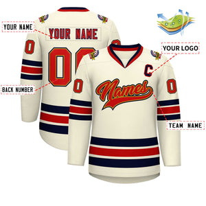 Custom Khaki Red Old Gold-Navy Classic Style Hockey Jersey