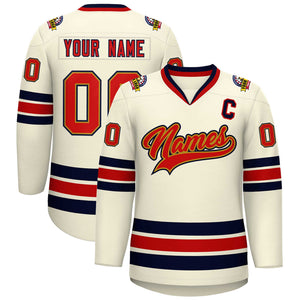 Custom Khaki Red Old Gold-Navy Classic Style Hockey Jersey