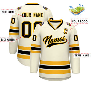 Custom Khaki Black-Gold Classic Style Hockey Jersey