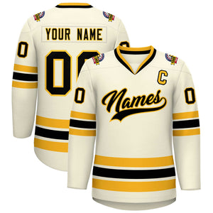 Custom Khaki Black-Gold Classic Style Hockey Jersey