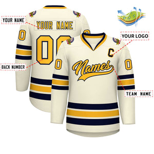 Custom Khaki Gold-Navy Classic Style Hockey Jersey