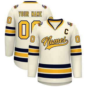 Custom Khaki Gold-Navy Classic Style Hockey Jersey