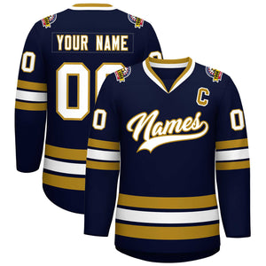 Custom Navy White-Old Gold Classic Style Hockey Jersey