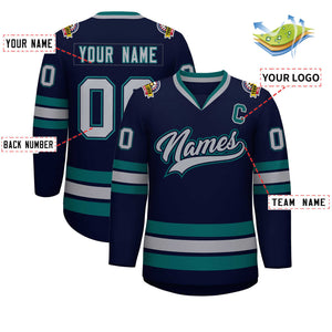 Maillot de hockey personnalisé de style classique, gris marine, marine-aqua