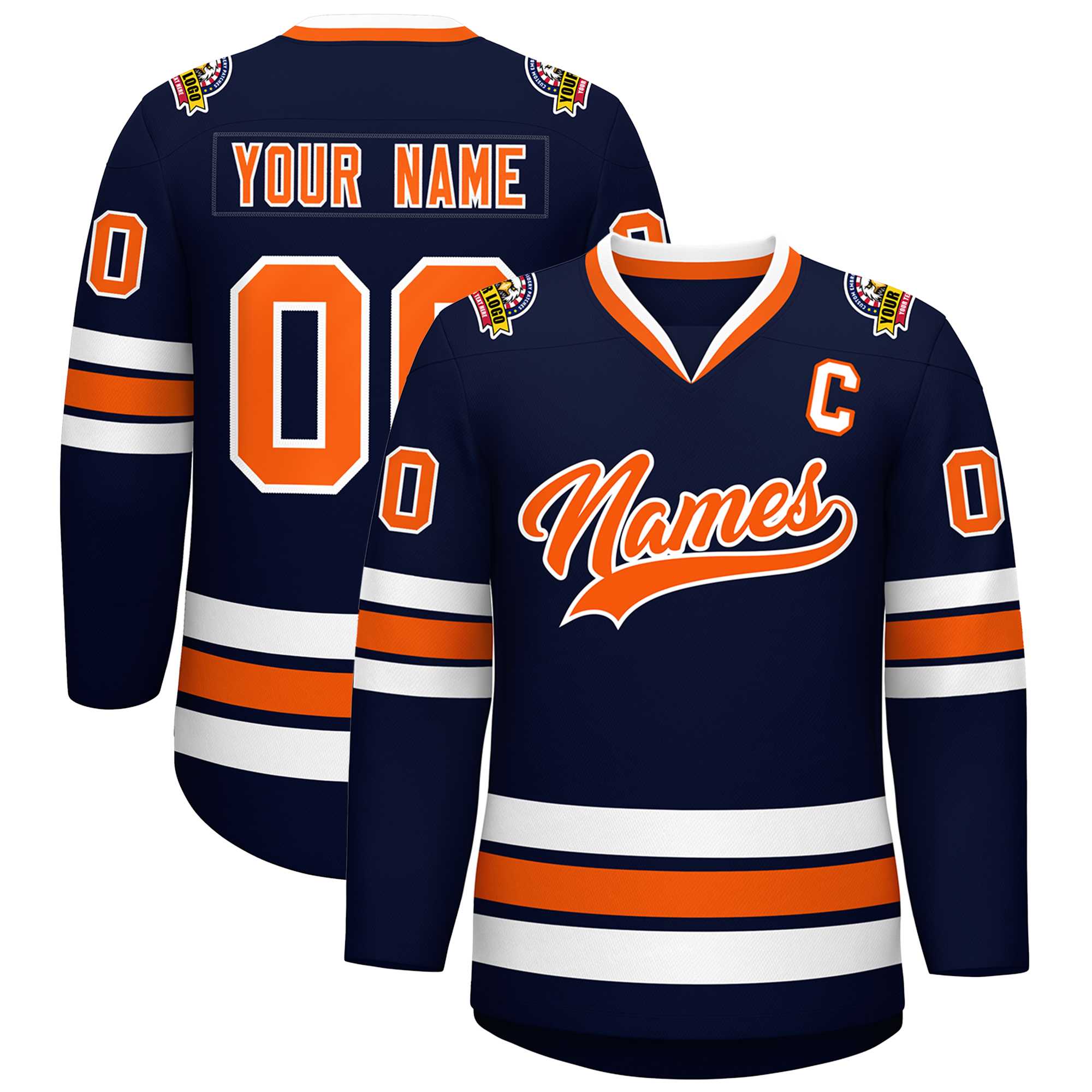 Custom Navy Orange-White Classic Style Hockey Jersey