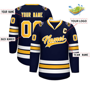 Custom Navy Gold-White Classic Style Hockey Jersey