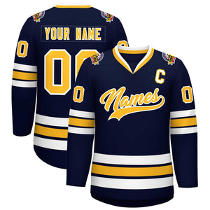 Custom Navy Gold-White Classic Style Hockey Jersey