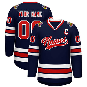 Custom Navy Red-White Classic Style Hockey Jersey