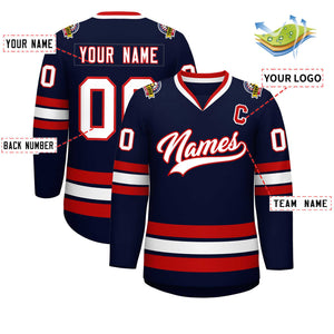 Custom Navy White-Red Classic Style Hockey Jersey