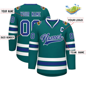 Custom Teal Royal-White Classic Style Hockey Jersey