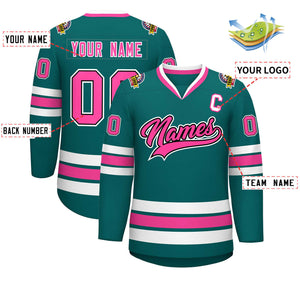 Custom Teal Pink Black-White Classic Style Hockey Jersey