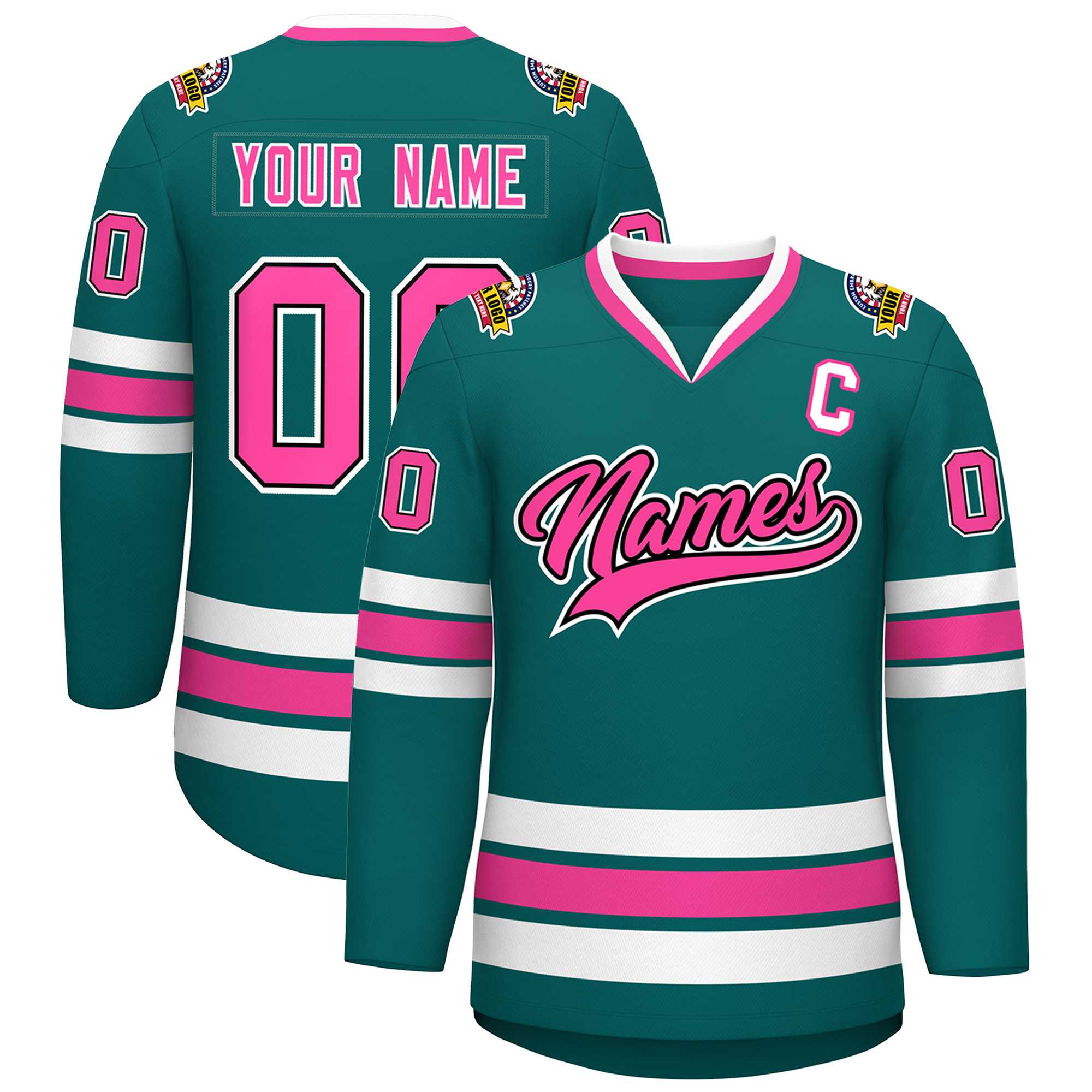 Custom Teal Pink Black-White Classic Style Hockey Jersey