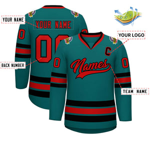 Custom Teal Red-Black Classic Style Hockey Jersey