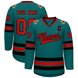 Custom Teal Red-Black Classic Style Hockey Jersey