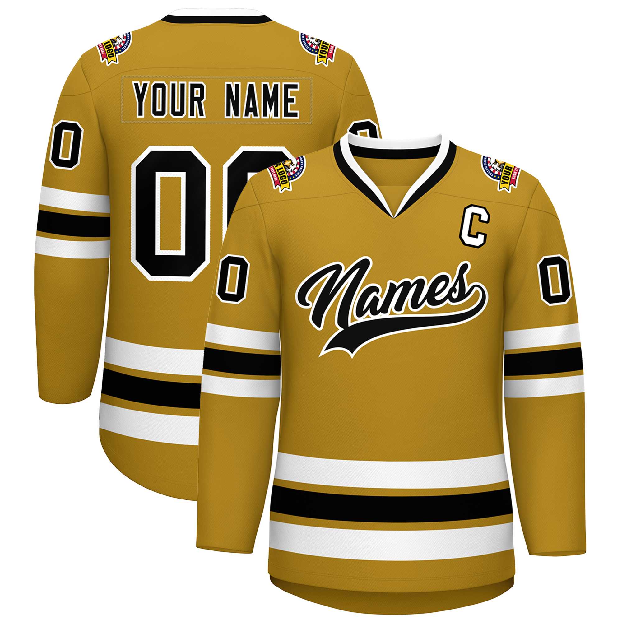 Custom Old Gold Black-White Classic Style Hockey Jersey