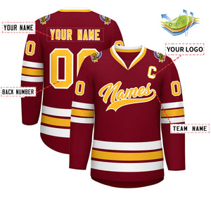 Custom Crimson Gold-White Classic Style Hockey Jersey