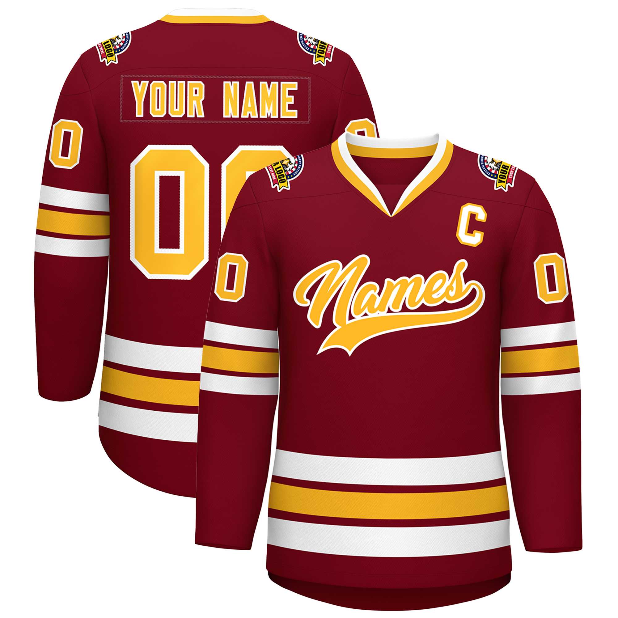 Custom Crimson Gold-White Classic Style Hockey Jersey