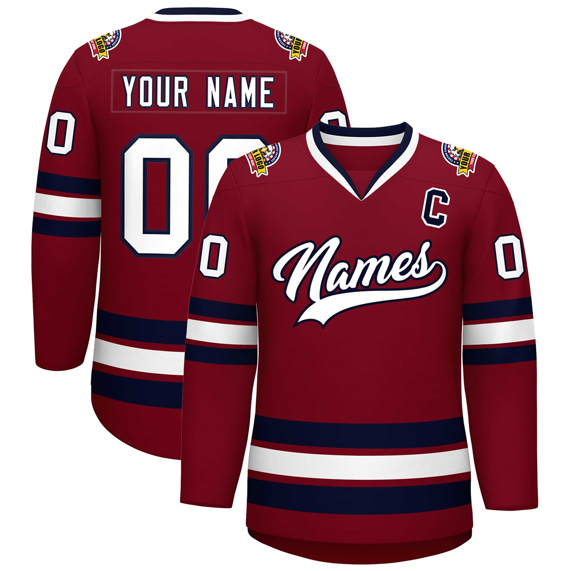 Custom Crimson White-Navy Classic Style Hockey Jersey