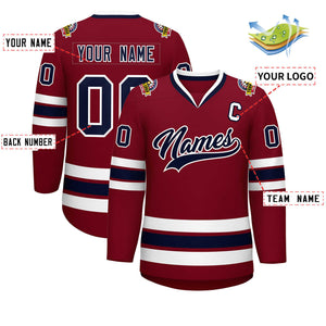 Custom Crimson Navy-White Classic Style Hockey Jersey