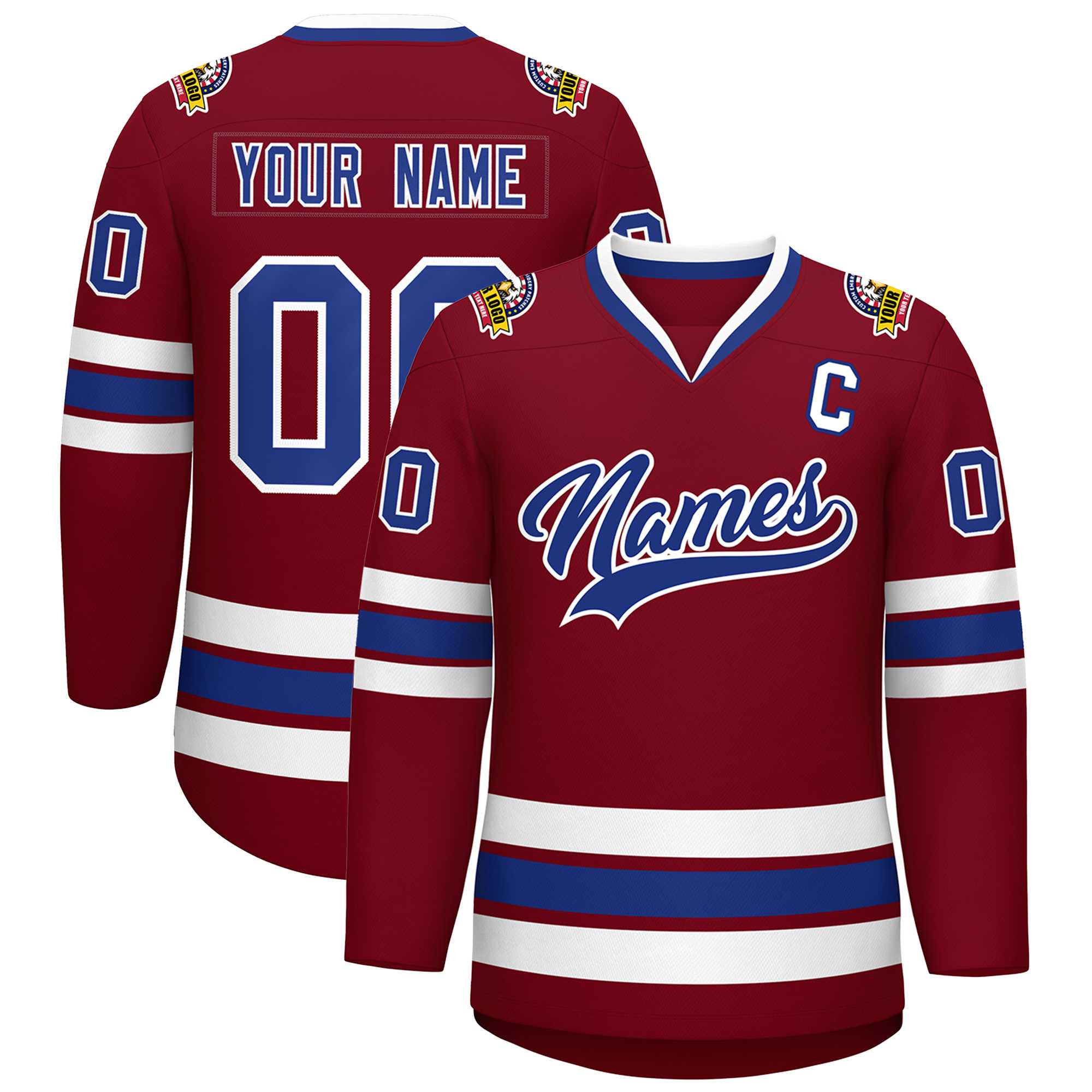 Custom Crimson Royal-White Classic Style Hockey Jersey