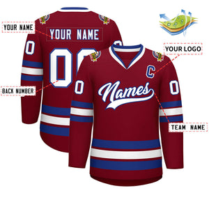 Custom Crimson White-Royal Classic Style Hockey Jersey