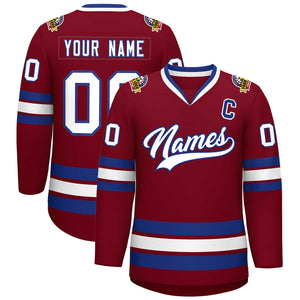 Custom Crimson White-Royal Classic Style Hockey Jersey